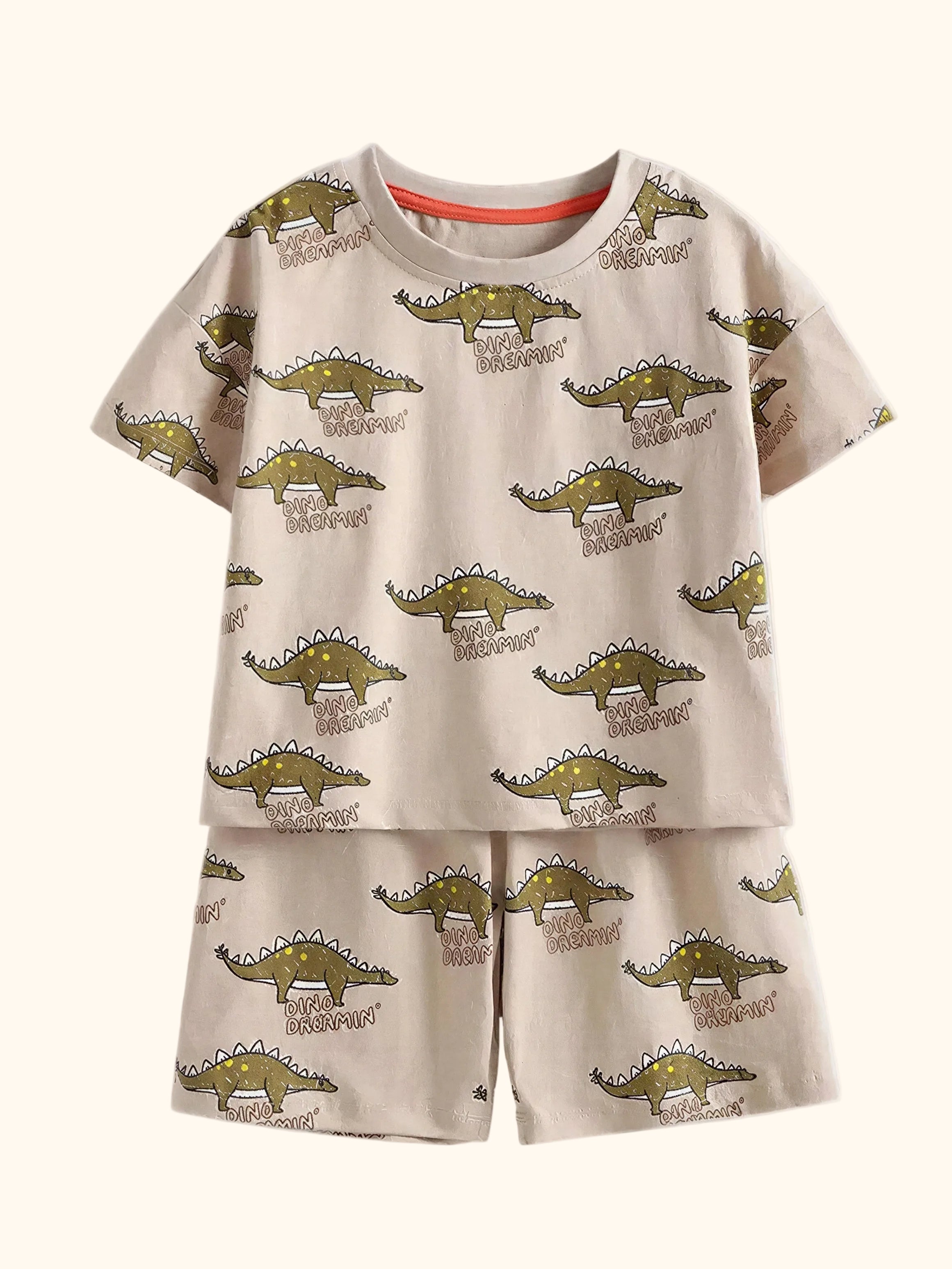 Dinosaur Print Round Neck Tee and Shorts Set