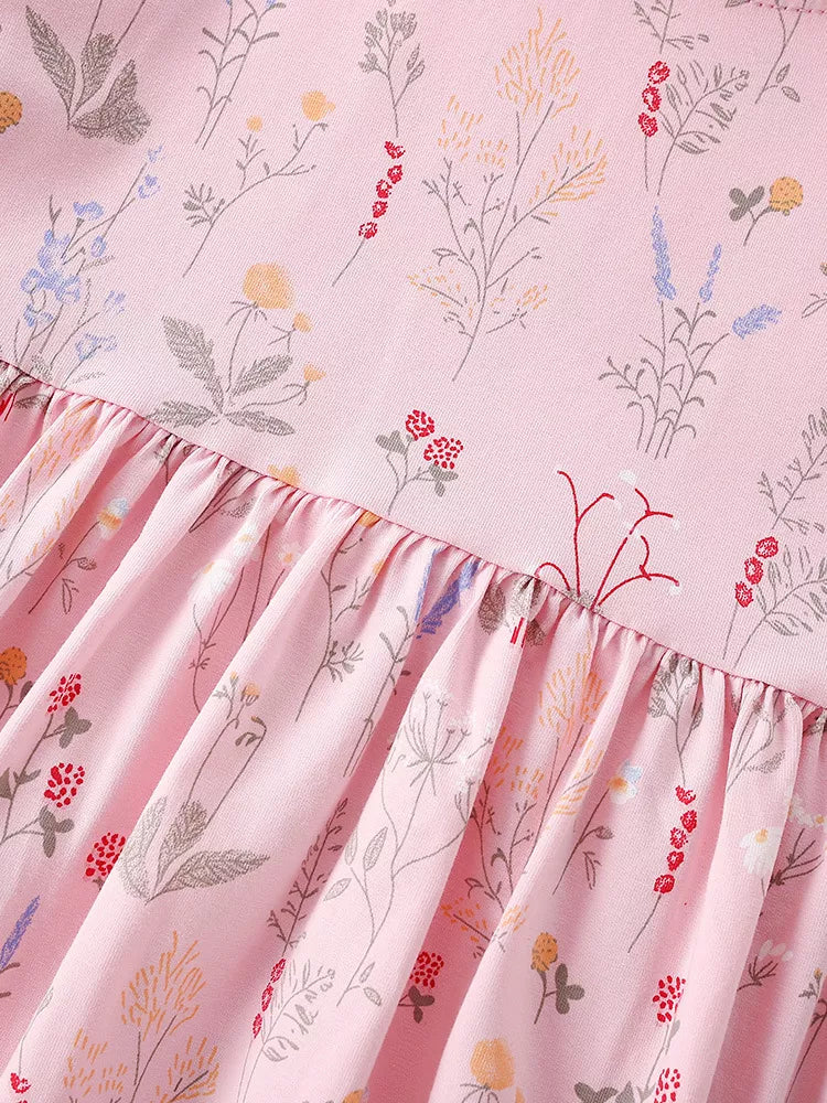 Dusty pink kids floral print A-line dress, full front view