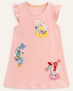 Kids Pink Embroidered Ruffle Sleeve Dress