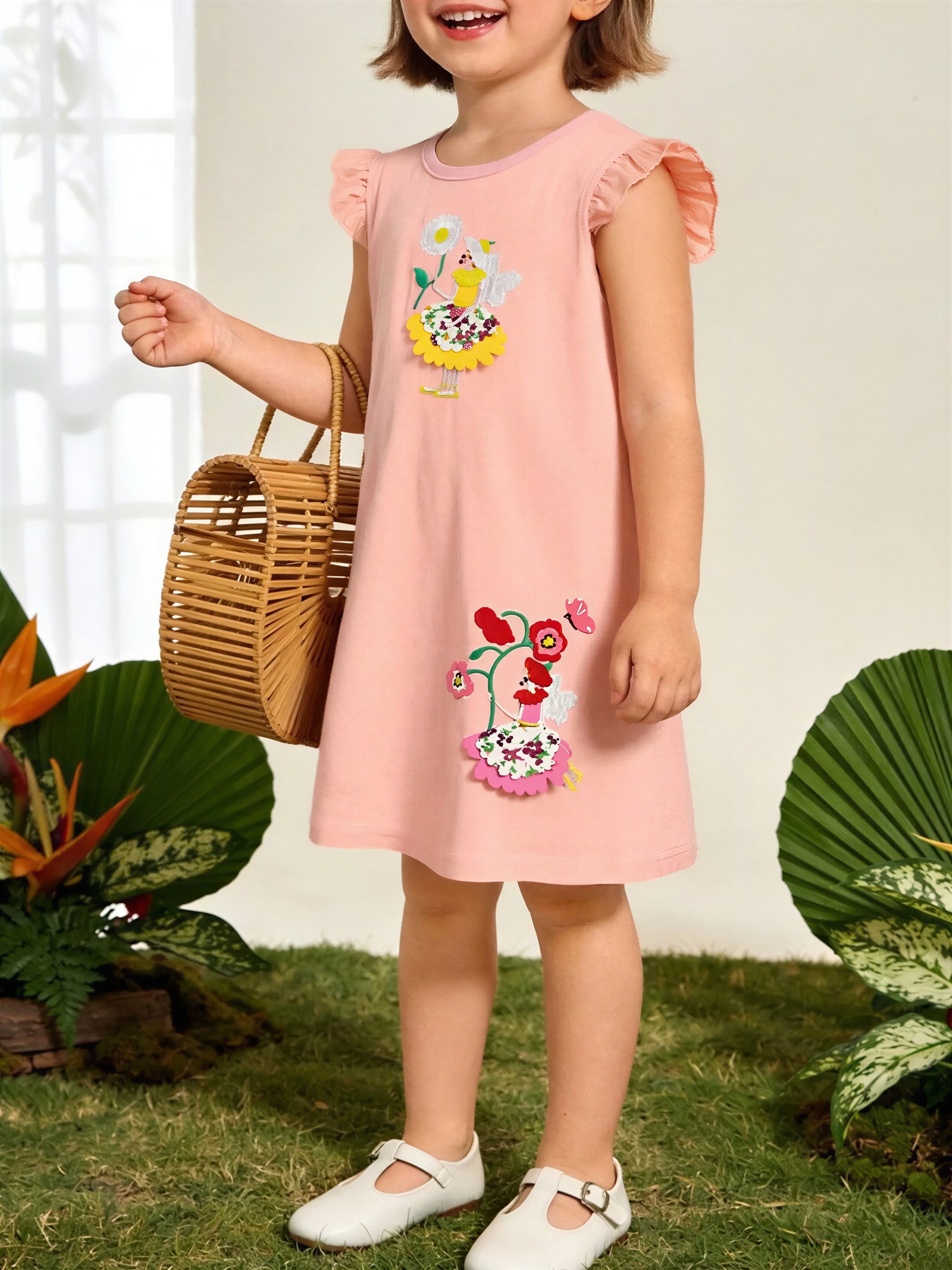 Embroidered Ruffle Sleeve Casual Dress