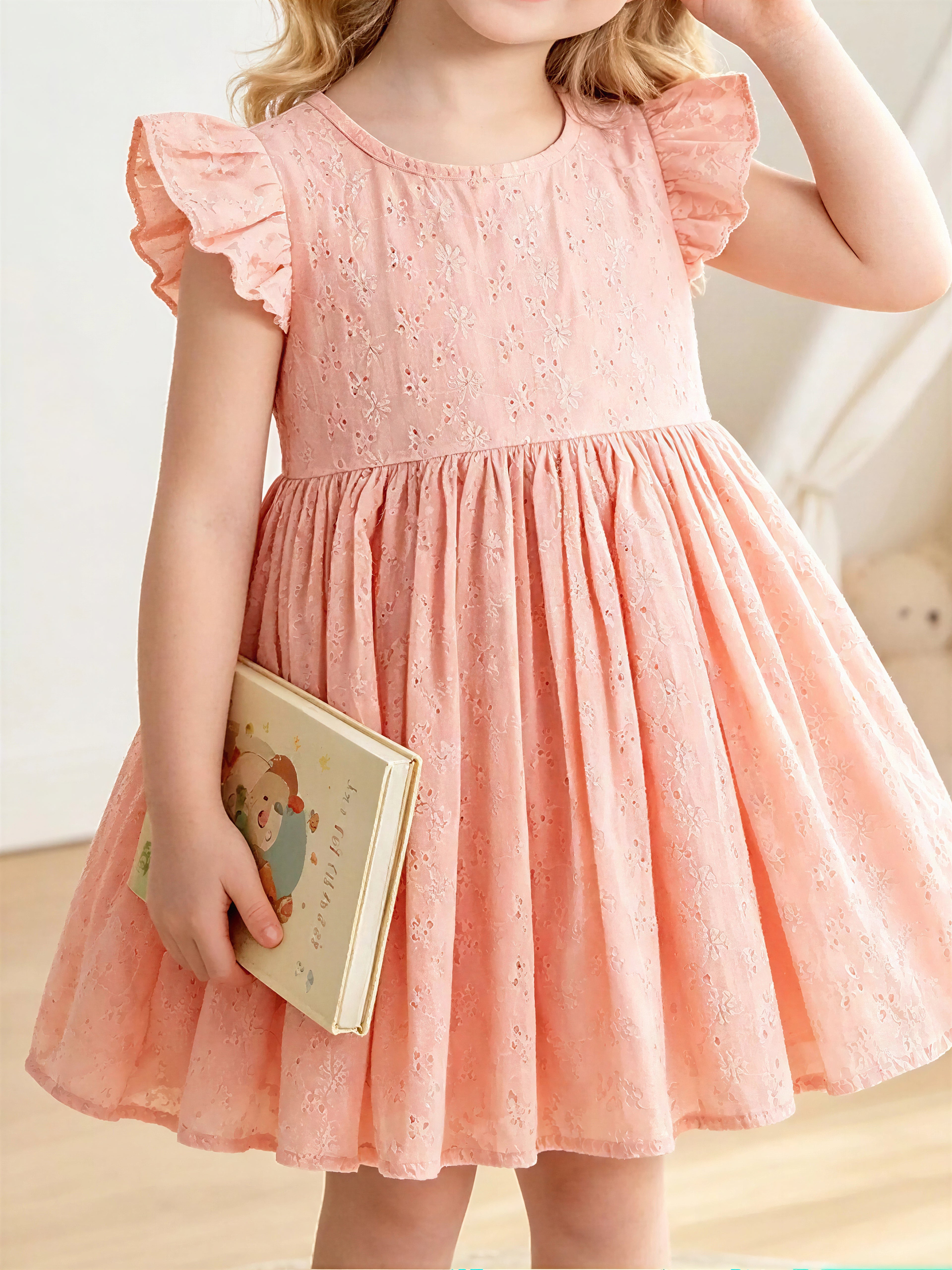 Eyelet Flutter Sleeve Dress