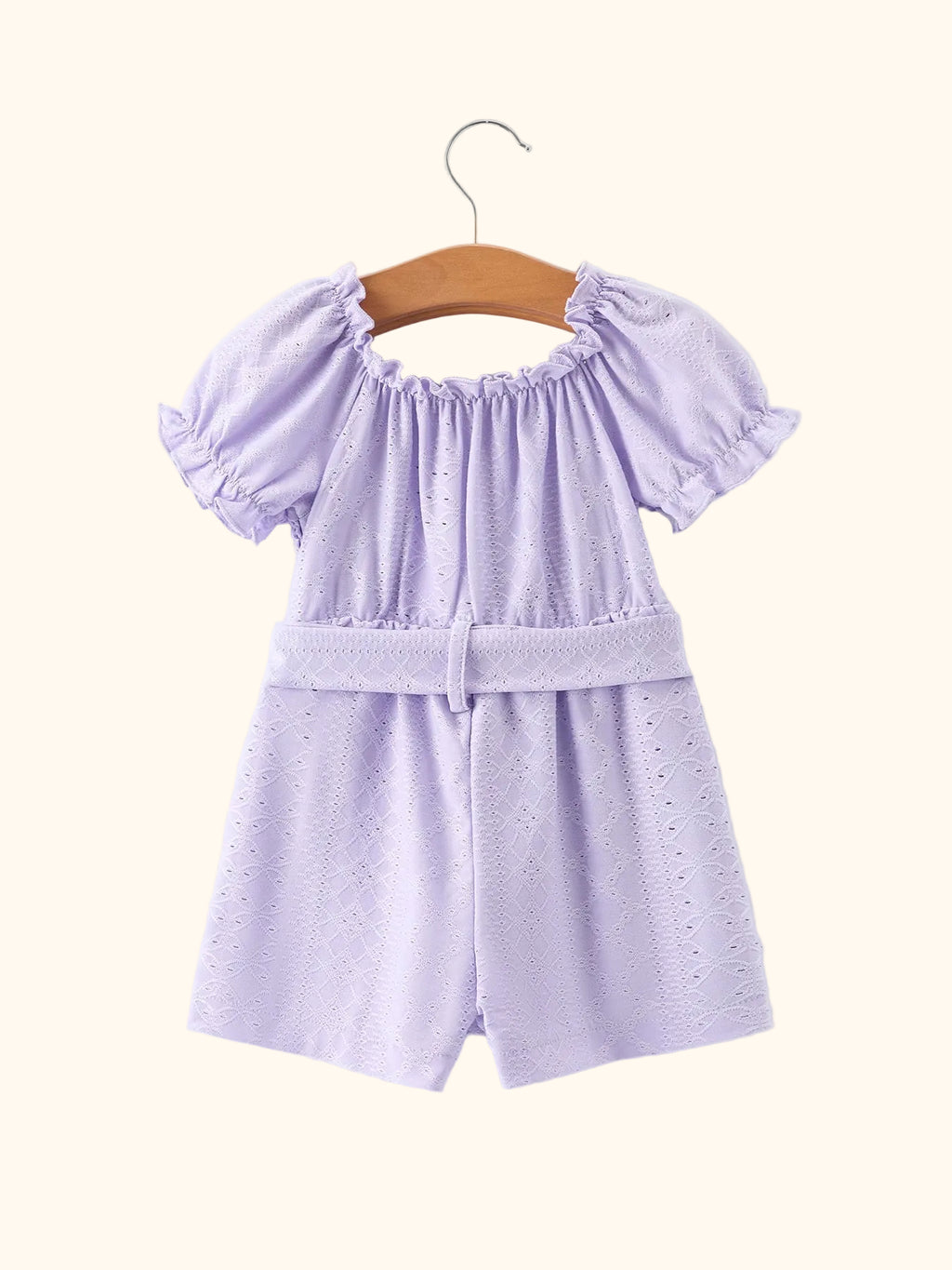 Eyelet Smocked Bow Puff-Sleeve Romper