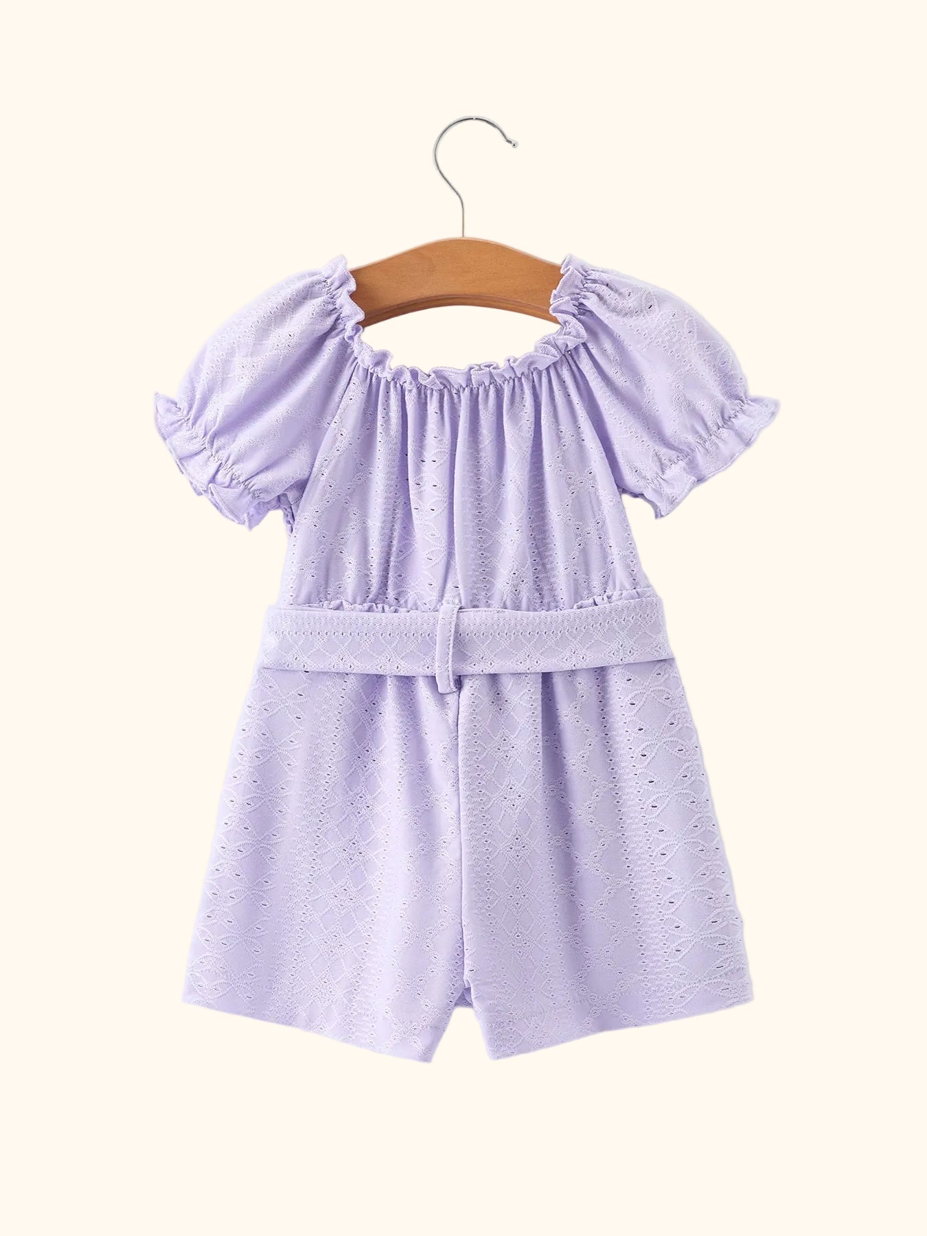 Eyelet Smocked Bow Puff-Sleeve Romper