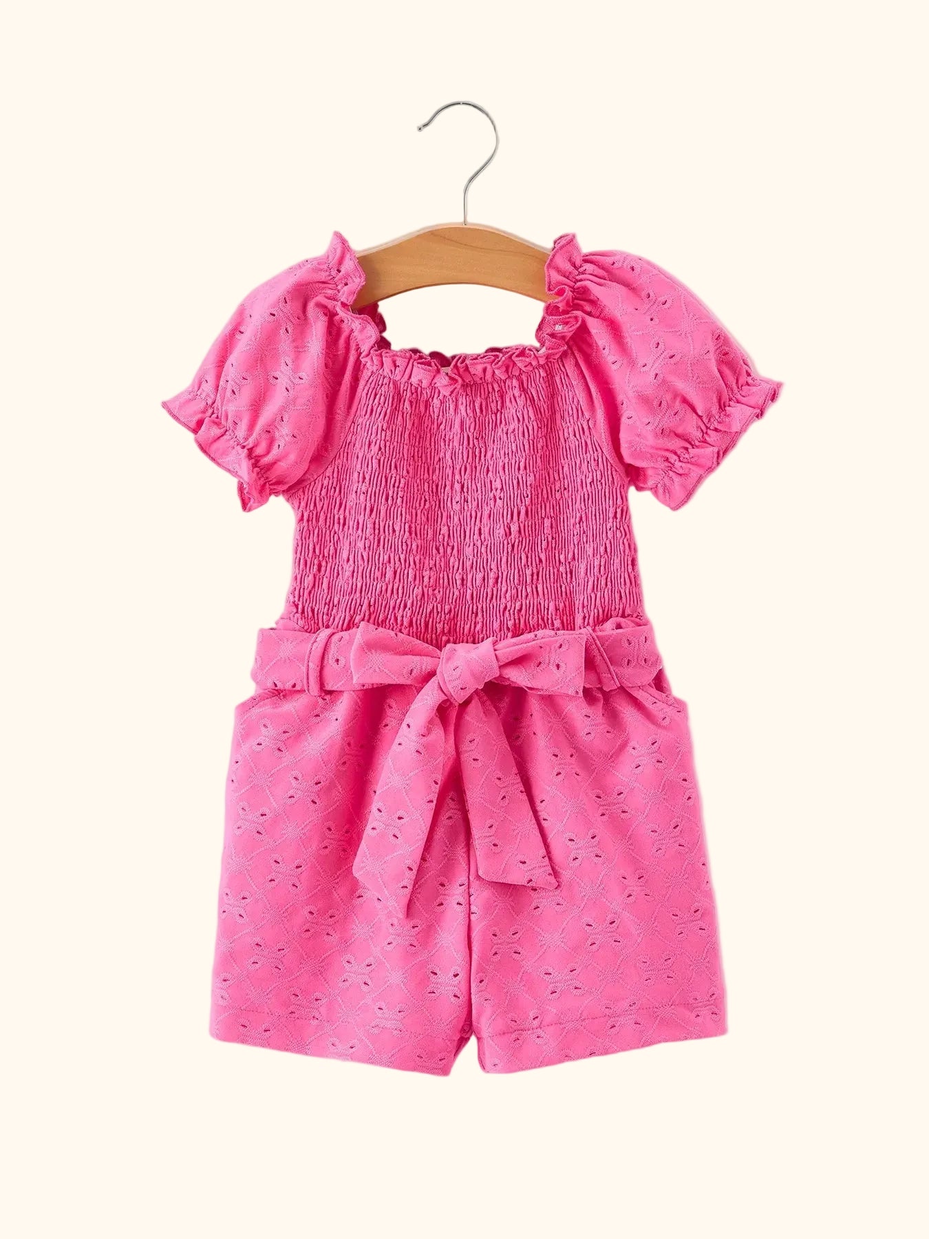 Eyelet Smocked Bow Short-Sleeve Romper