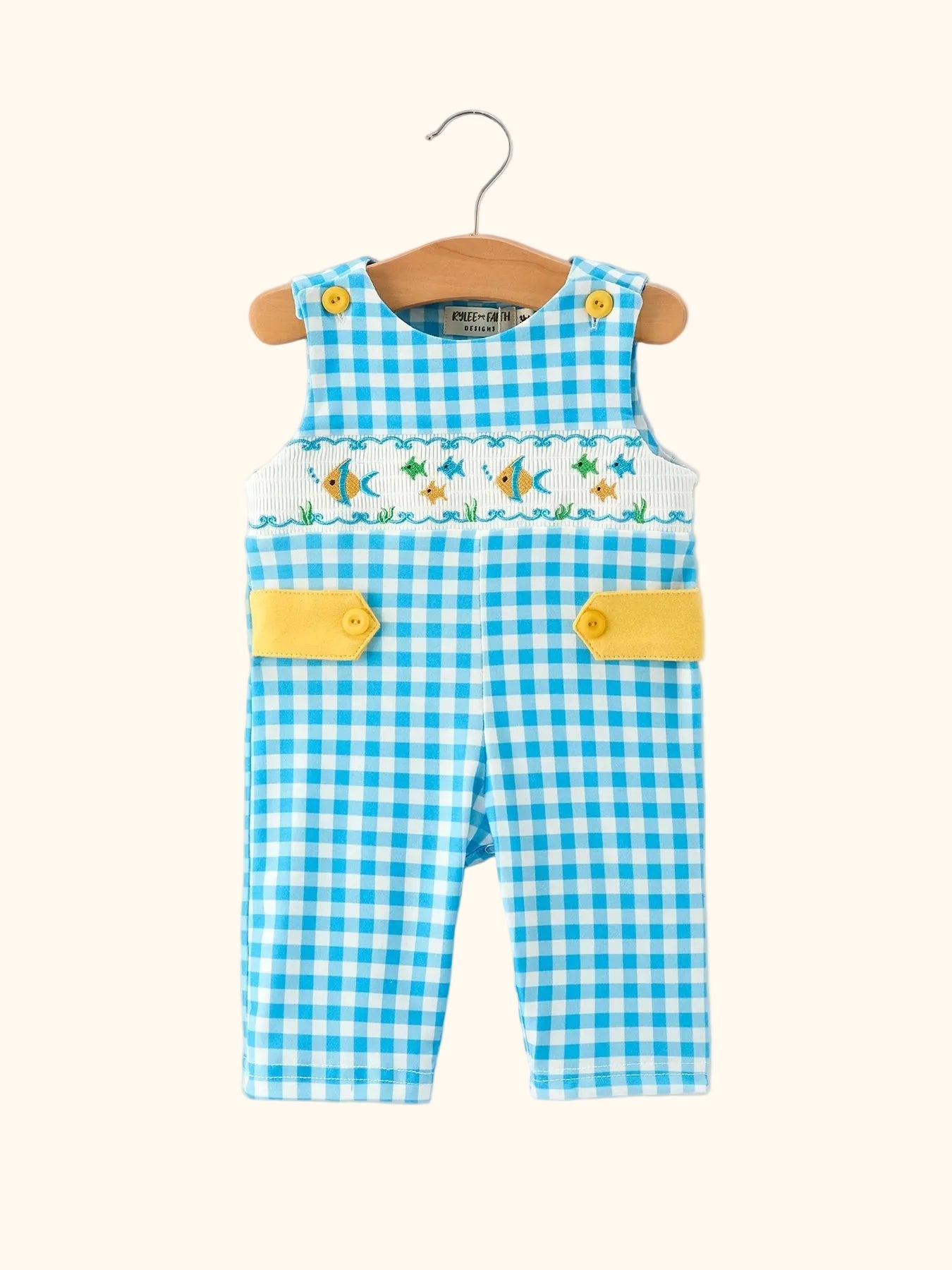 Fish Embroidered Smocked Plaid Baby Romper