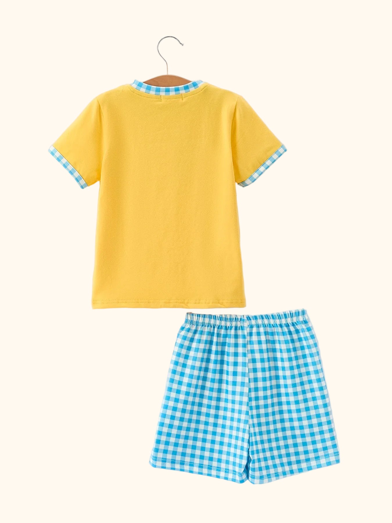 Fish Embroidered Smocked Tee & Plaid Shorts Set