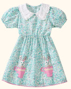 Kids Floral Bunny Peter Pan Collar Dress