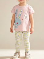Kids Floral Bunny Applique Top and Pants Set