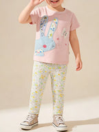 Kids Floral Bunny Applique Top and Pants Set