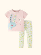 Kids Floral Bunny Applique Top and Pants Set