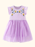 Floral Embroidered Tulle Dress - Lavender