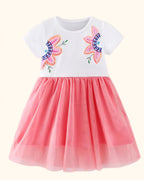 Kids Pink Floral Embroidered Tulle Dress