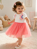 Floral Embroidered Tulle Dress - Pink