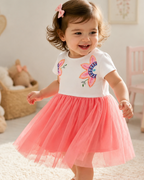 Kids Pink Floral Embroidered Tulle Dress