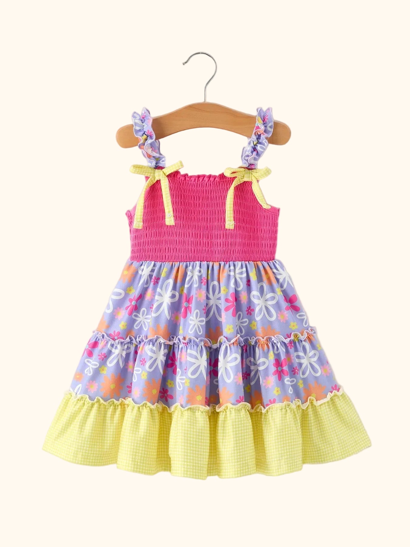 Floral Smocked Bow Ruffle Dress