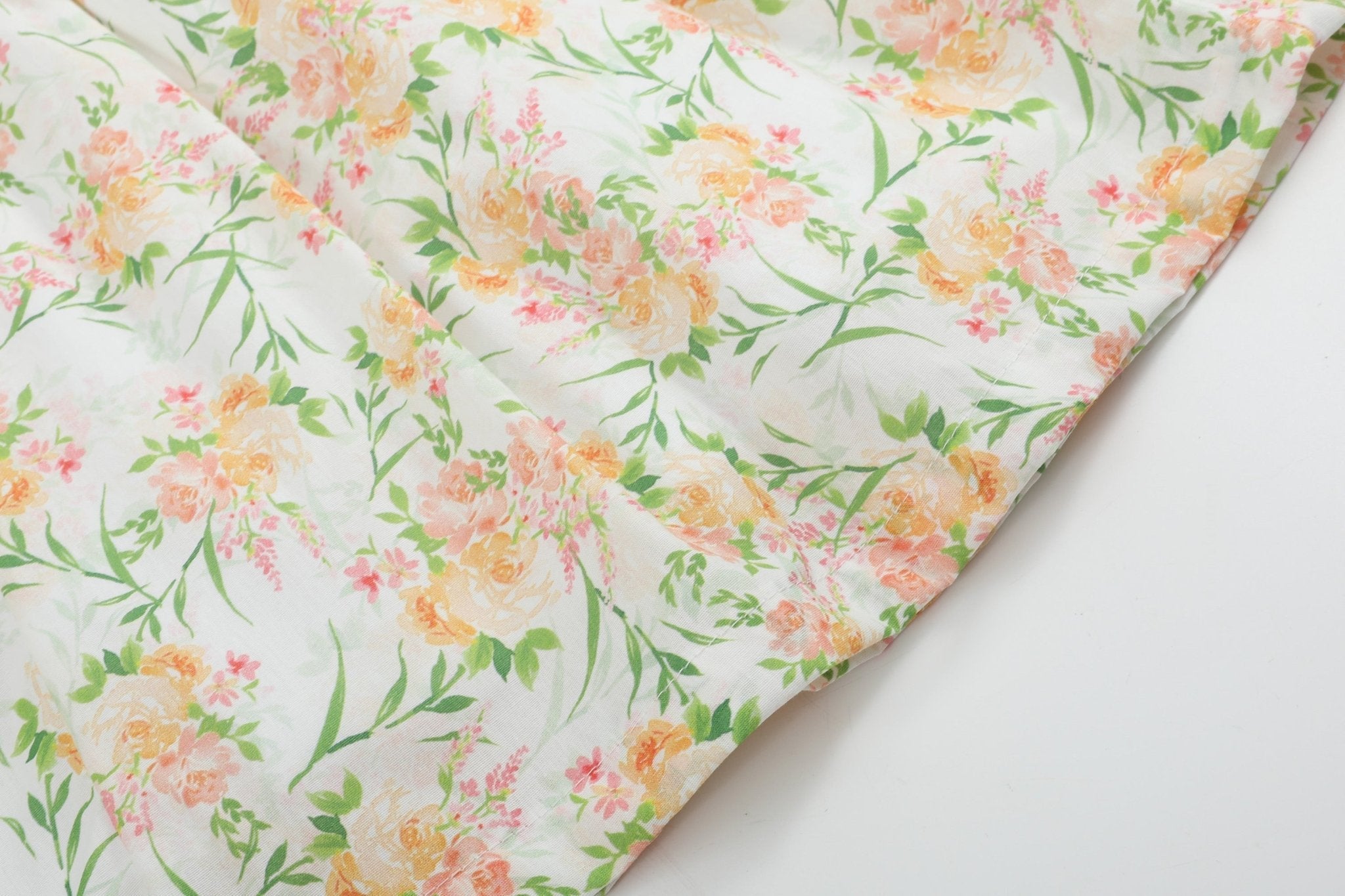Ivory kids dress with peach pink and green botanical floral print,  