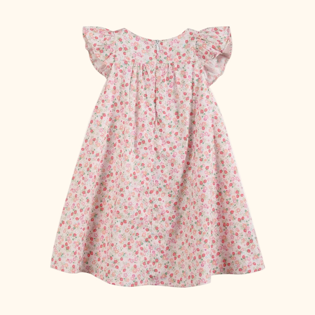 Floral Strawberry Smocked Flutter Dress