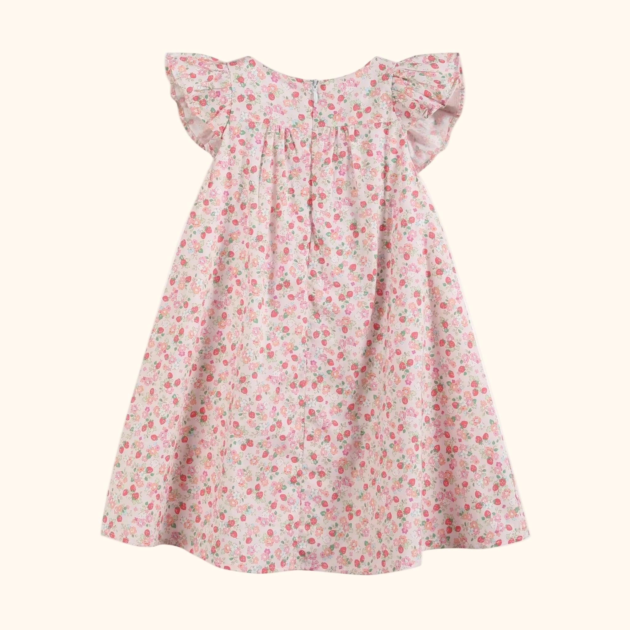 Floral Strawberry Smocked Flutter Dress