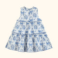 Blue and White Print Layered Ruffle Dress