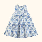 Blue and White Print Layered Ruffle Dress
