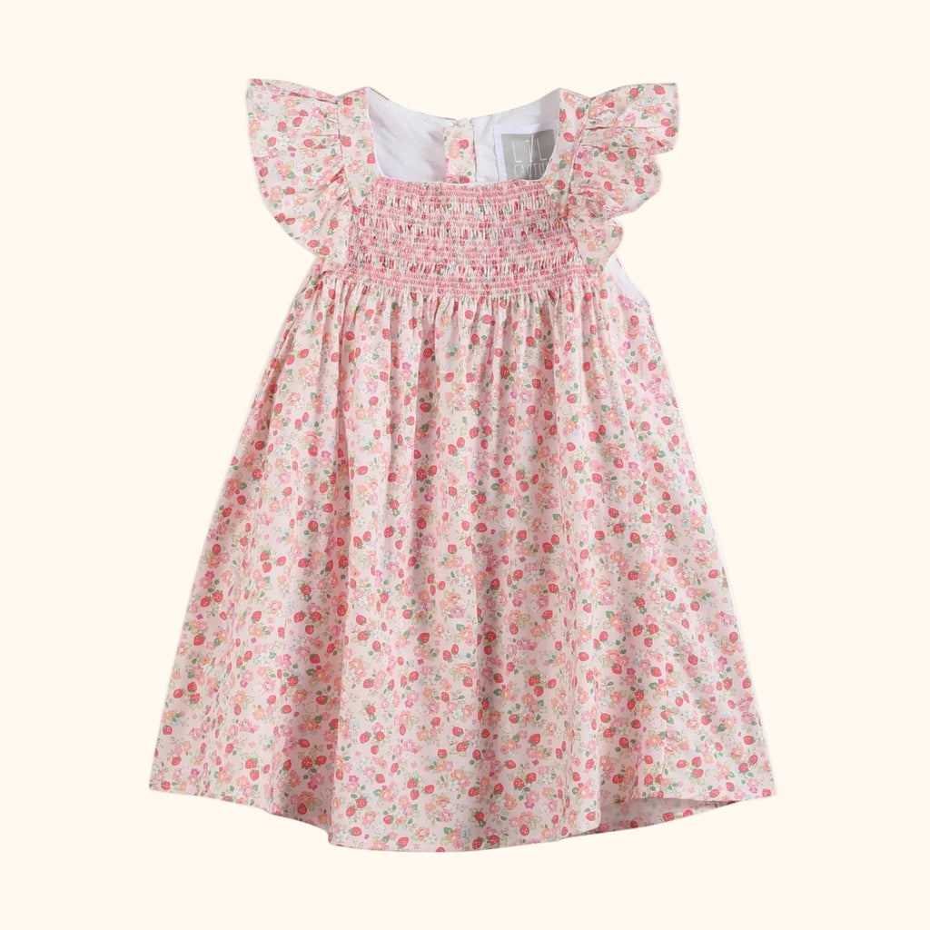 Floral Strawberry Smocked Flutter Dress