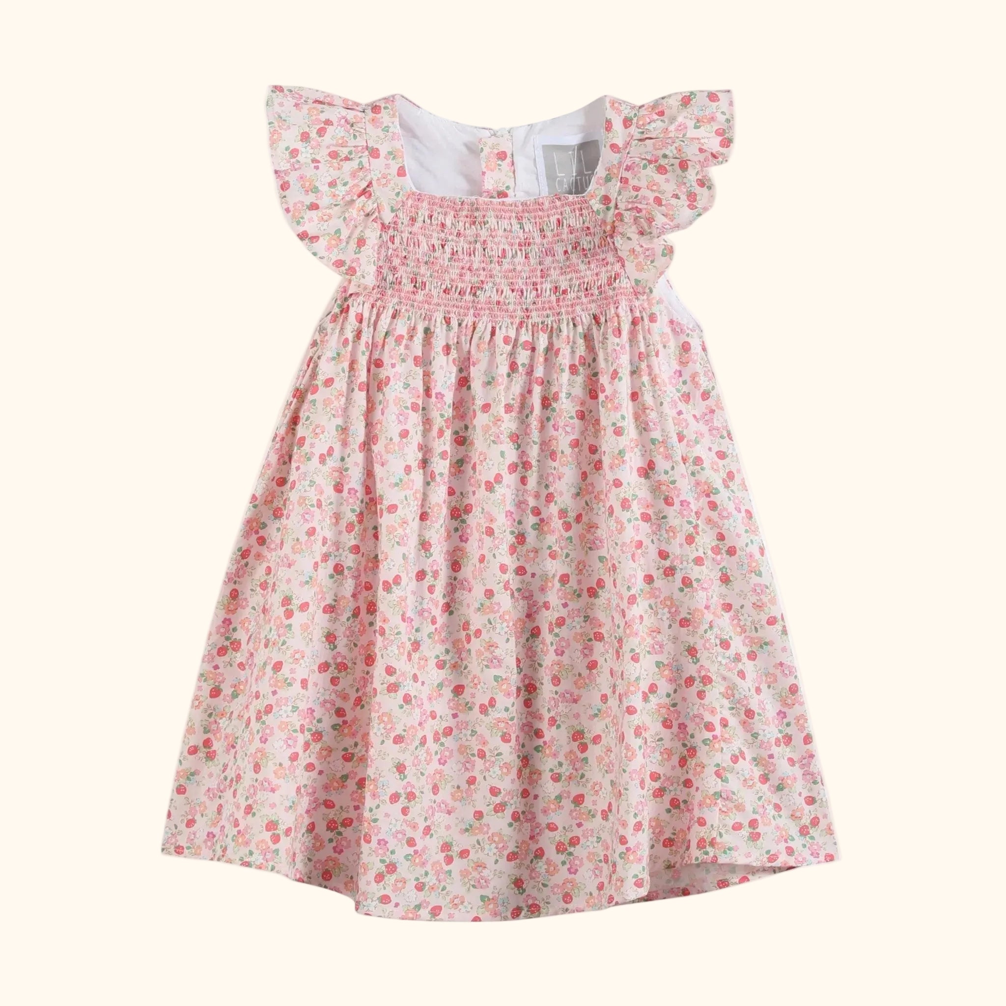 Floral Strawberry Smocked Flutter Dress