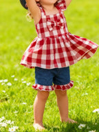 Baby  Gingham Bow Top and Ruffle Shorts Set