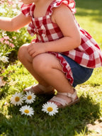 Baby  Gingham Bow Top and Ruffle Shorts Set