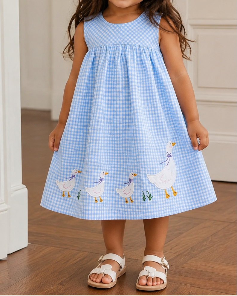 Gingham Goose Embroidered Sleeveless Dress