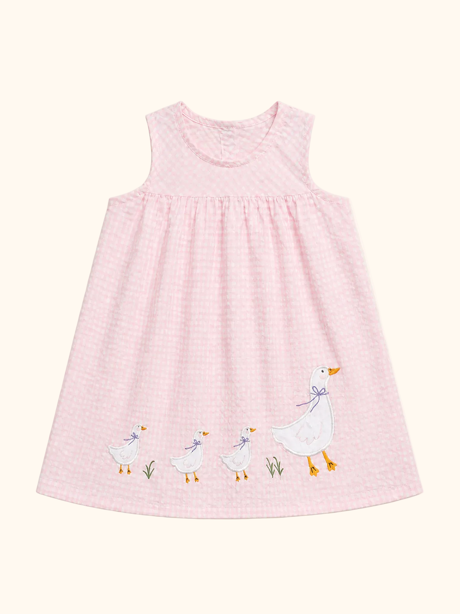 Gingham Goose Embroidered Sleeveless Dress