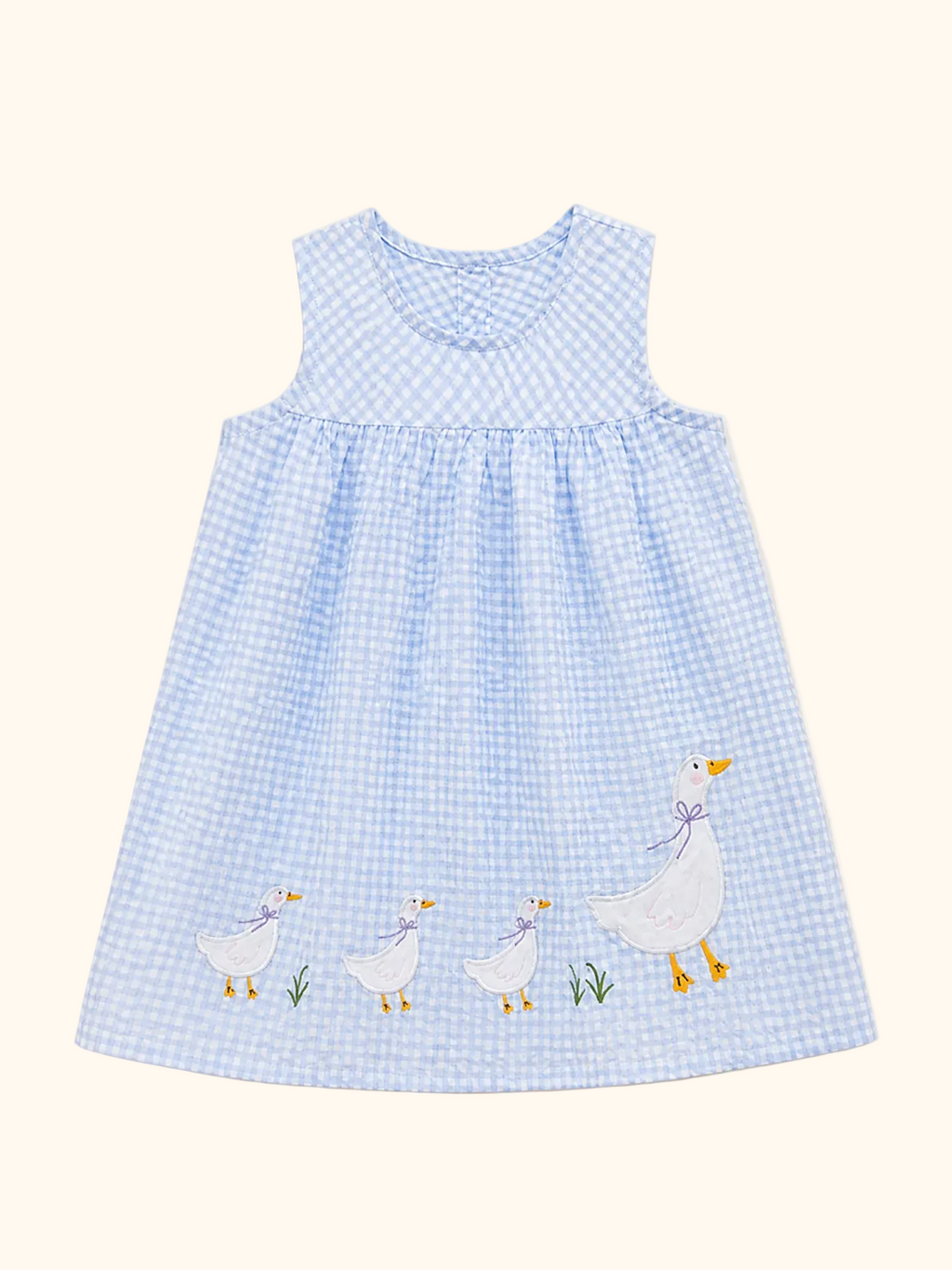 Gingham Goose Embroidered Sleeveless Dress