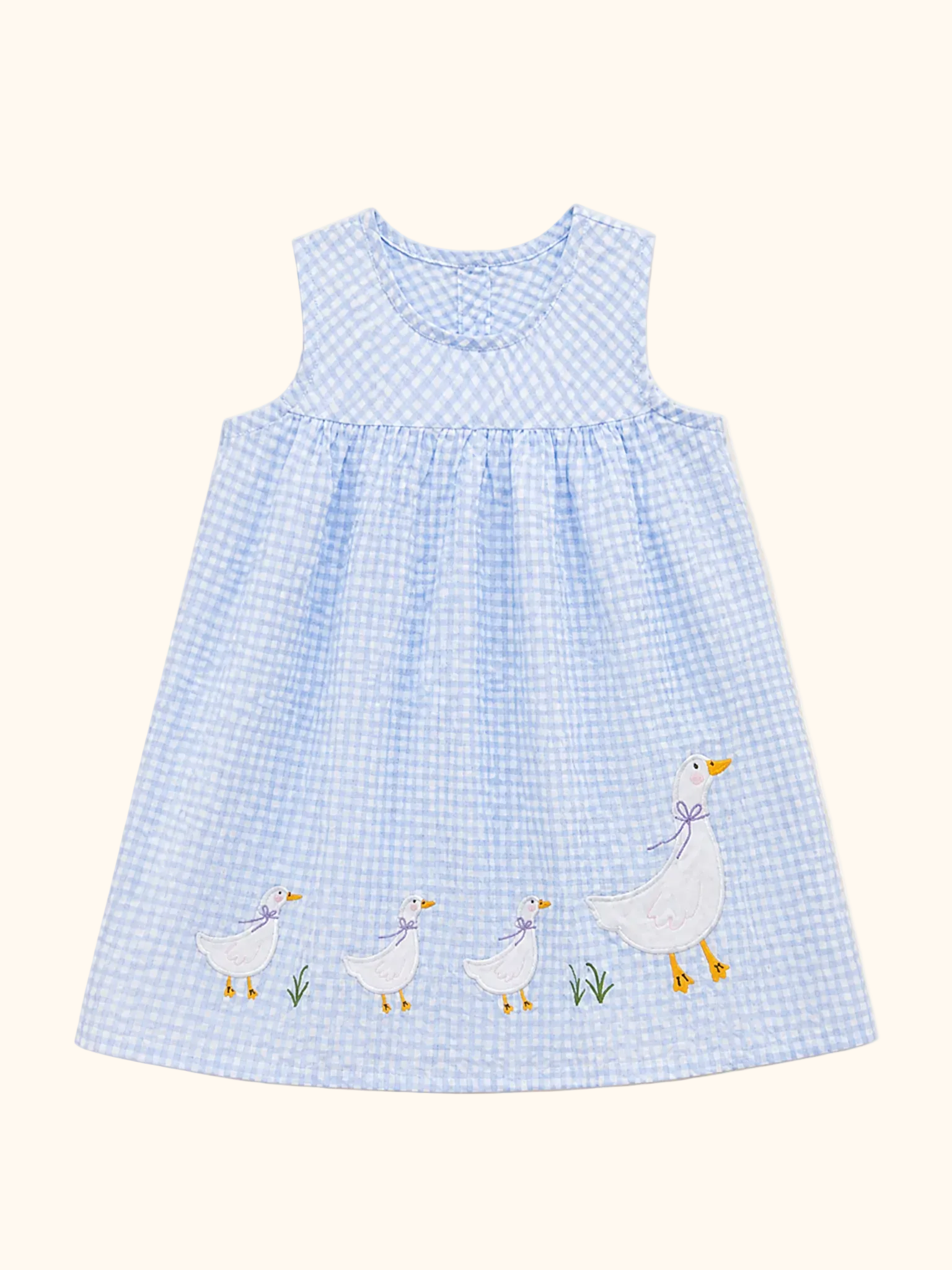 Gingham Goose Embroidered Sleeveless Dress