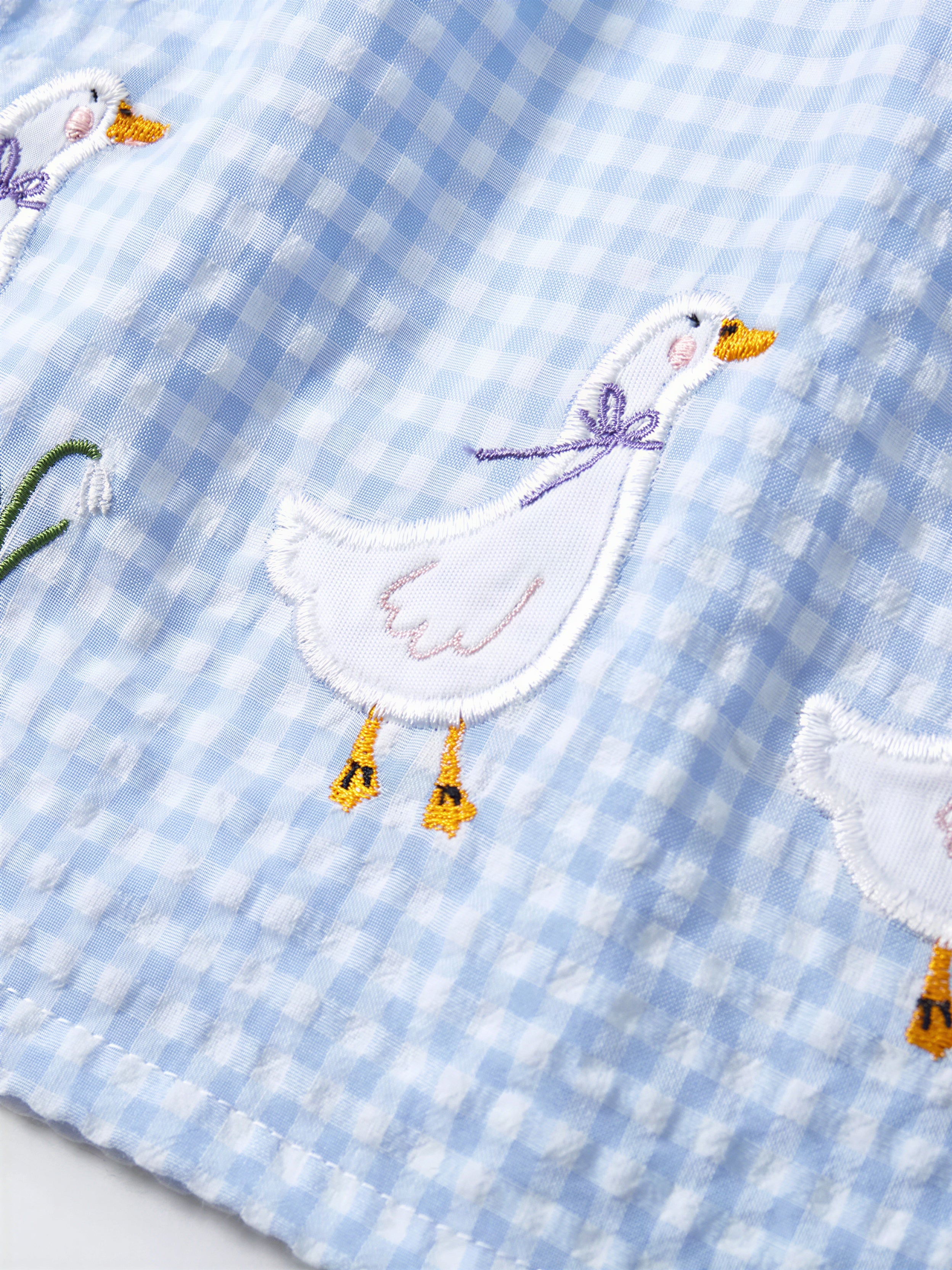 Gingham Goose Embroidered Sleeveless Dress