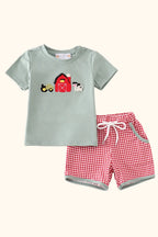 Baby  Green Farm French Knot T-Shirt & Gingham Shorts Set