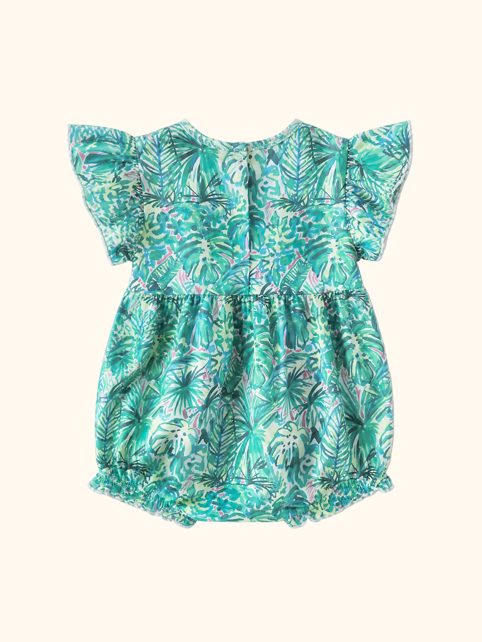 Green Lily Tropical Floral Bubble Romper