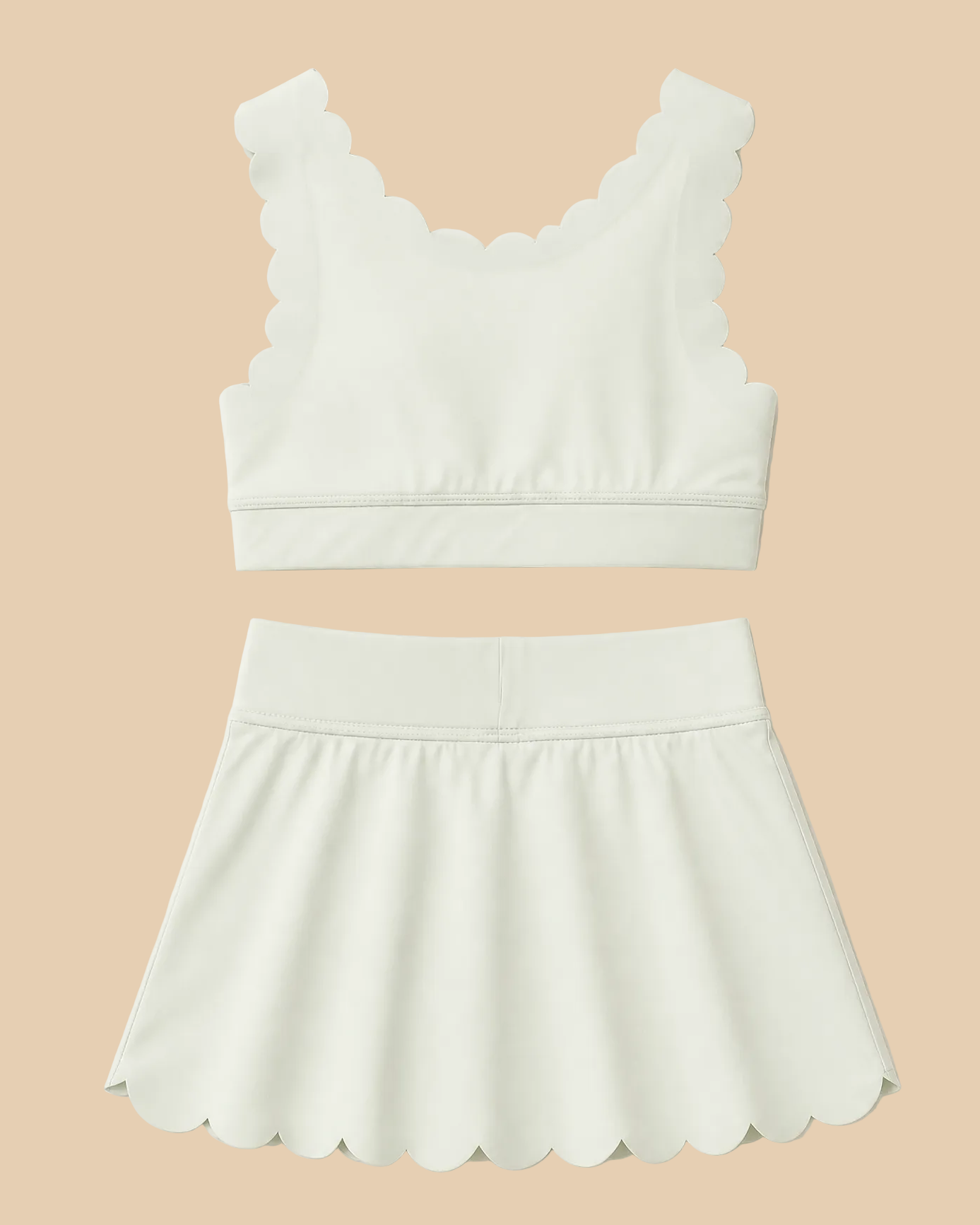 Green scalloped active top and matching kids skort, back product view
