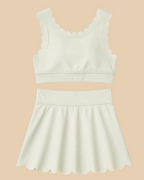 Green kids scalloped active top and skort set, front product view