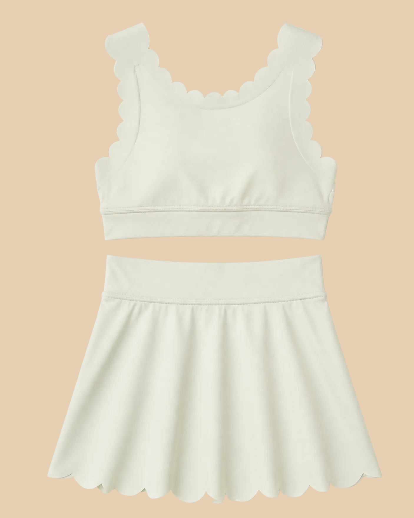 Green kids scalloped active top and skort set, front product view