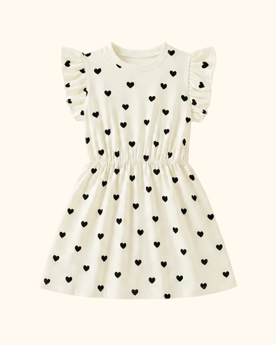 Heart Print Ruffle Sleeve Dress