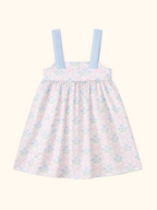 Hydrangea floral kids strap dress with gathered skirt, back product view