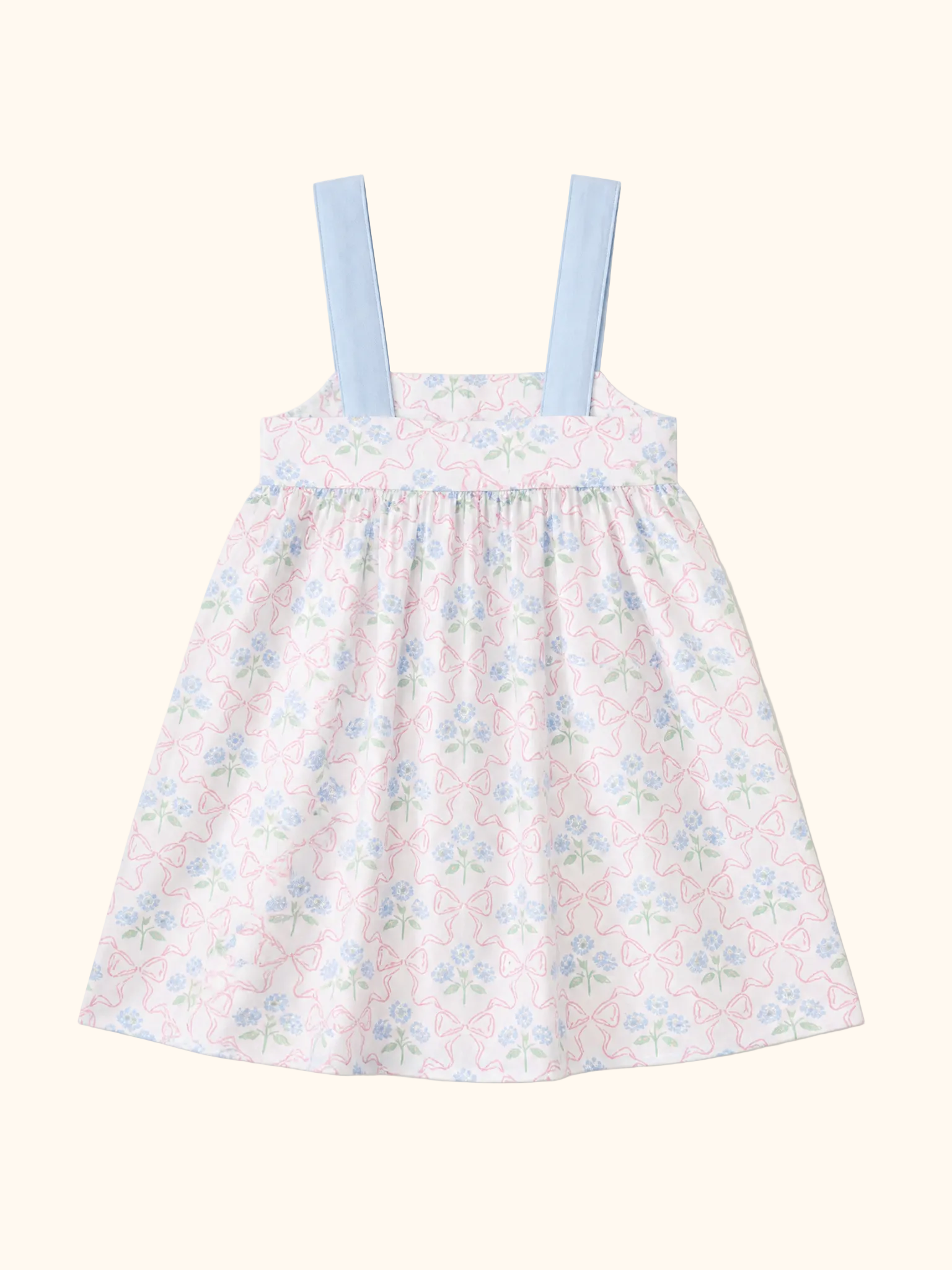 Hydrangea floral kids strap dress with gathered skirt, back product view