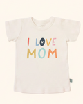Ivory kids graphic T-shirt with colorful I Love Mom lettering, front product view