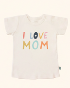 Ivory kids graphic T-shirt with colorful I Love Mom lettering, front product view