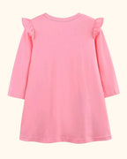 Blush pink kids insect and flower appliqué long-sleeve dress with plain back, back product view