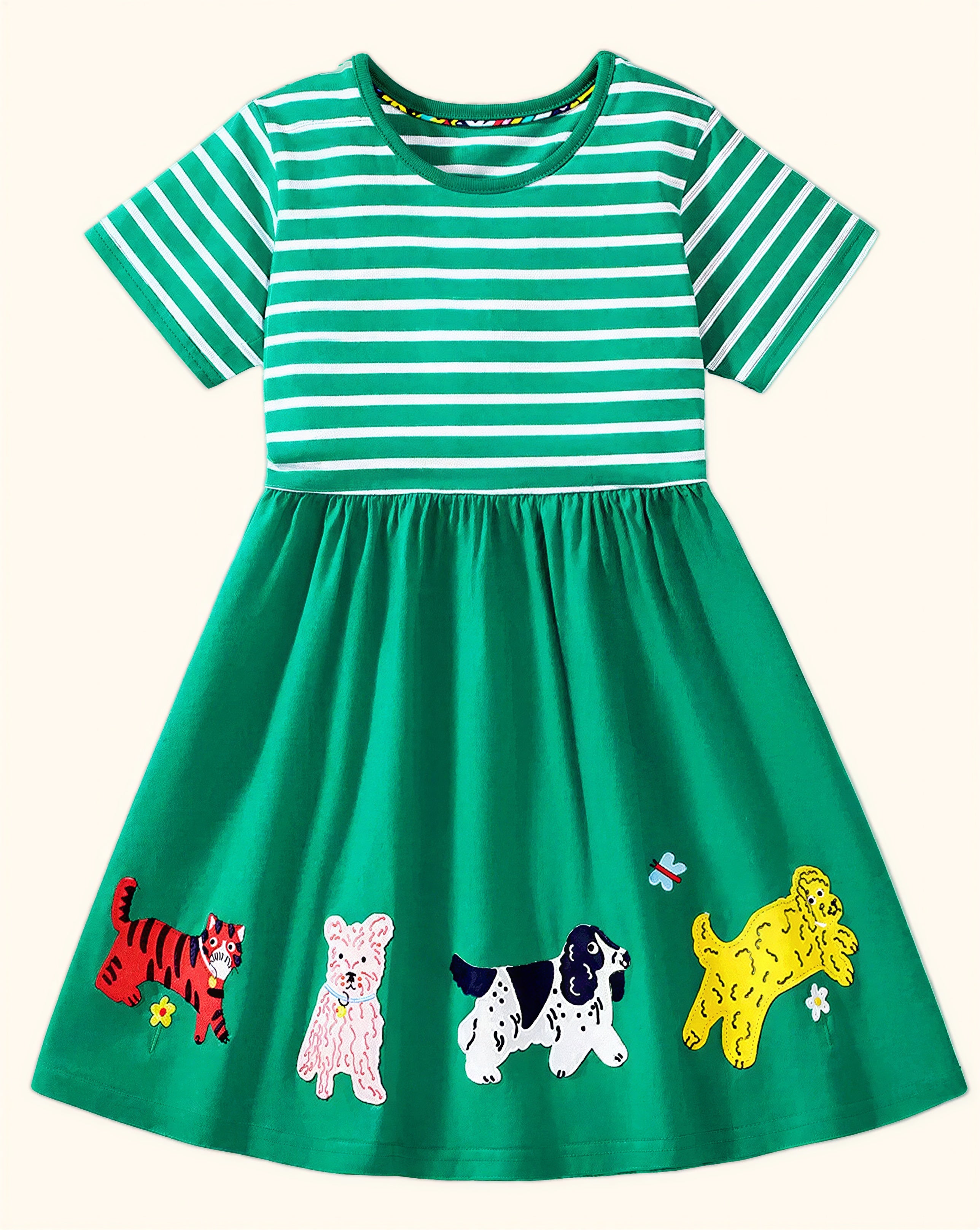 Kids Animal Graphic Striped Cotton Casual Dress