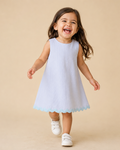 Baby Blue Seersucker Stripe Scalloped Dress