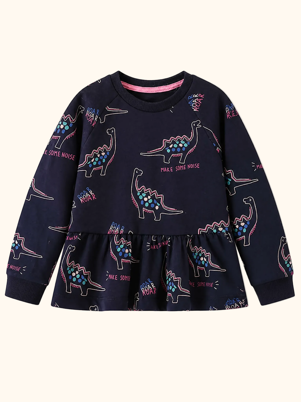 Kids Dinosaur Print Ruffle Hem Sweatshirt