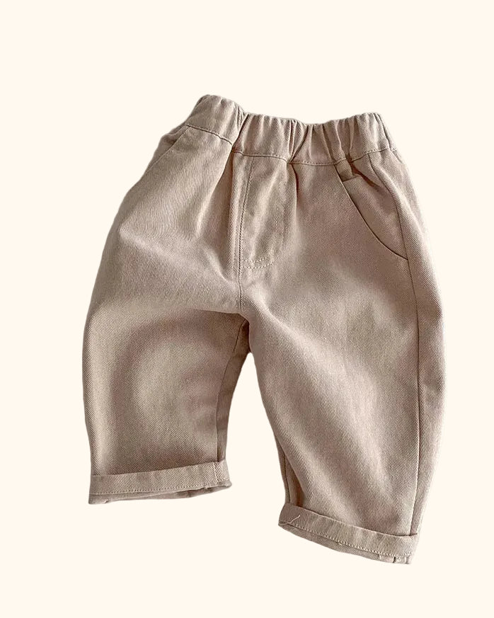 Kids Elastic Waist Tapered Trousers - Khaki