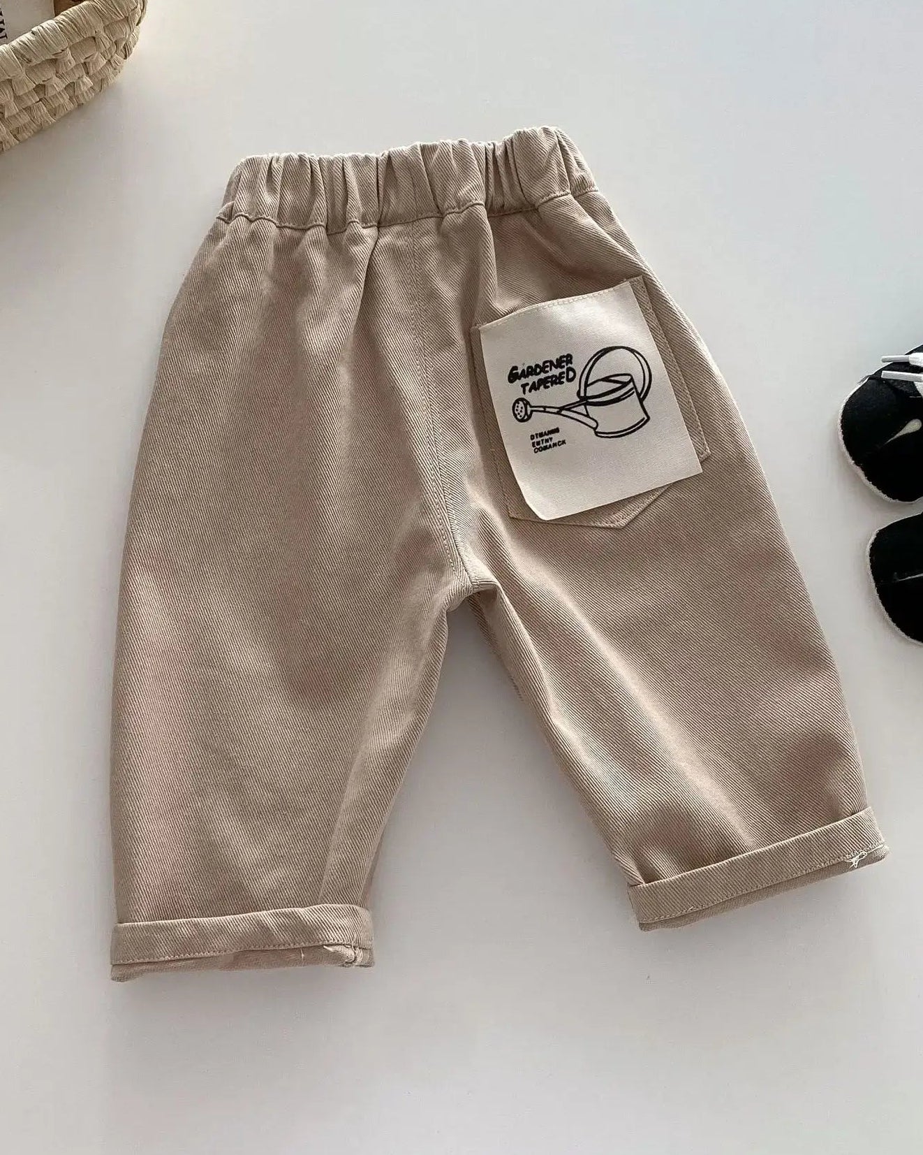 Kids Elastic Waist Tapered Trousers - Khaki