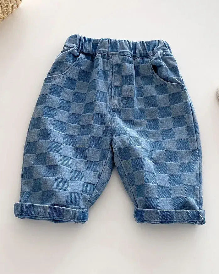 Kids Elastic Waist Tapered Trousers - Plaid